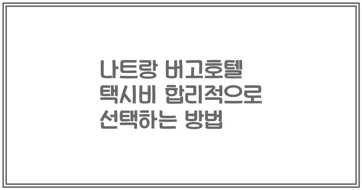 나트랑 버고호텔 택시비 합리적으로 선택하는 방법